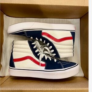 New Without Tags Vans High Tops Navy, White, Red